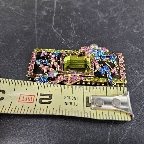 Monet Rectangle Lapel Pin Brooch Pendant Rhinestones Gold Plated Jewelry 2.25" - Picture 8 of 10